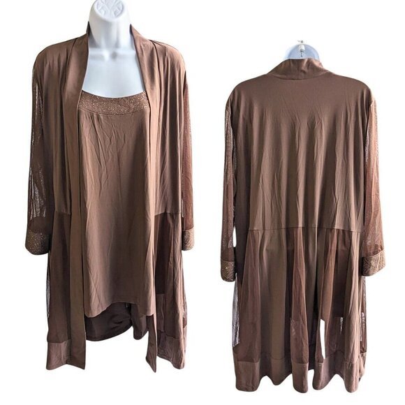 R&M Richards Elegant Brown 2-in-1 Blouse & Cardigan Tunic Evening Set Size 18W - Picture 1 of 10